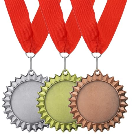 PATIKIL Stück Metall Medaillen Auszeichnung, Platz Gewinnermedaillen mit Rotem Halsbändern Breite Medaillen für Sportstag Oden Party Wettbewerbe, Gold