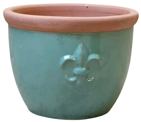 Teramico Vaso per piante in gres smaltato, rotondo, pancioso, assolutamente resistente al gelo, decorazione da giardino (Celadon verde, 32 cm)