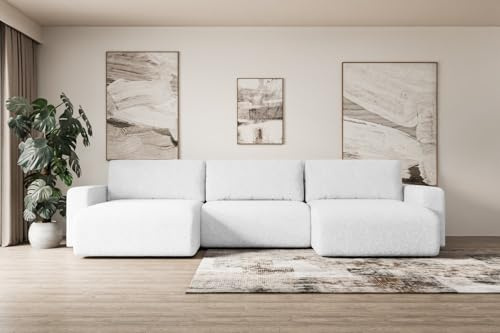 ALTDECOR Ecksofa mit Schlaffunktion U-Form KLEEA-U 347x143x83 - Weiß | Corner Sofa Bett Eckcouch Couch Wohnlandschaft Cauchsofa