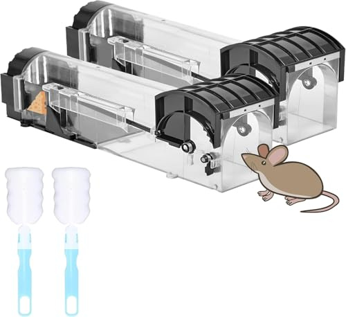 SR ESSENTIALS 2 Pack Humane Mouse Traps for Indoors & Outdoors, Live Catch and Release Design, Highly Sensitive, Effective Quick Rodent Catcher Comes with 2 Cleaning Brushes and Instructions Manual