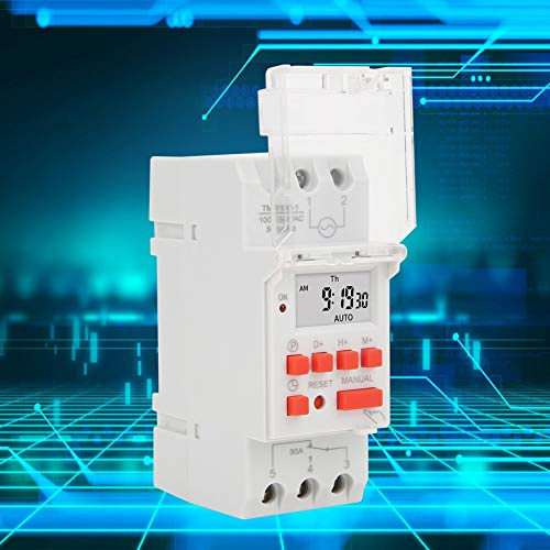 Interruptor de Luz Programable, Interruptor de Temporizador Semanal para Luces, Temporizador de Interruptor de Luz en Interiores 100-130V AC 30A Montaje de Riel DIN de 35 Mm con Batería de Respaldo