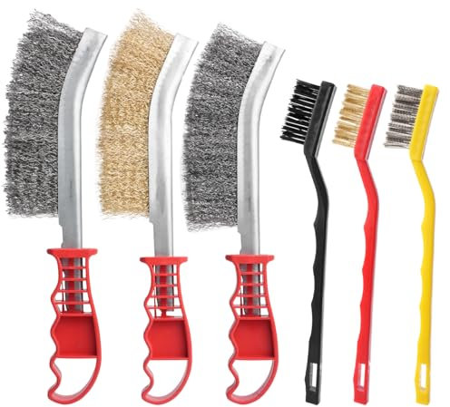 Set di 6 spazzole metalliche: 2 grandi spazzole in acciaio inox, spazzola in ottone, 2 piccole in acciaio inox e nylon, per la pulizia di ruggine e vernice