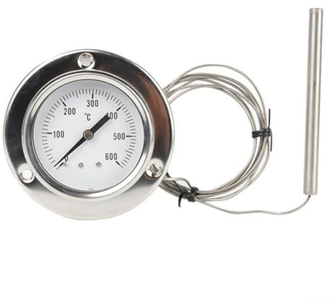 Getdoublerich Industrial Oven Thermometer 0-600℃ With Flange Mount & 1.5M Probe, Heavy-Duty Temperature Gauge For Commercial Baking Equipment, Pizza Ovens, BBQ Grills