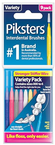 Piksters Interdental Brushes Variety 9 Pack Tight to XL Gaps, Size 000-6