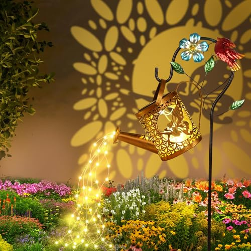 vsshe Solar Gießkanne Lichterkette Aussen Gartendeko, LED Außen Solarlampen mit Schäferhaken für Außen Garten Wasserdicht | Vintage Lichterkette für Hofweg Balkon Terrasse Garten Deko（Warmes Licht）