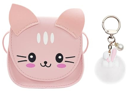 1 Niedliche Katzen -Crossbody -Tasche Und 1 Hasen -Plüsch -Anhänger, Kindertasche Für Kinder, Mädchen -Umhängetasche, Cartoon -Gedruckte Handtasche.