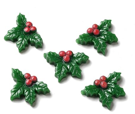 Ipotkitt 50pcs Green Holly Leaves Resin Cabochons Christmas Leaf Flatback Charms for DIY Jewellery Crafts Bag Phone Case Earrings Keychains Party Decor Accessories