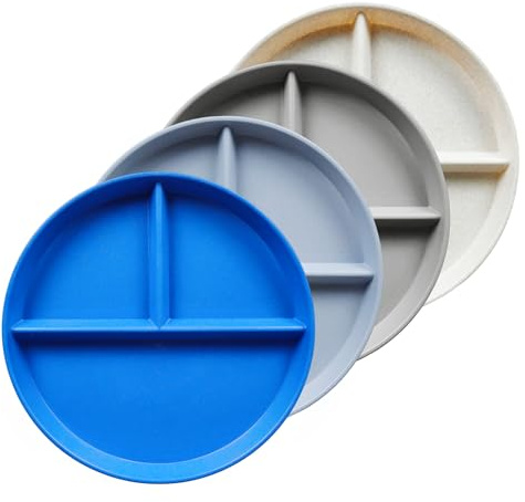 greenandlife 9 Inch 4PCS Unbreakable Portion Control Plates, Divided Plates for Kids Adults, Dishwasher & Microwave Safe Compartment Plate, Lightweight Reusable Wheat Straw Plate, BPA Free