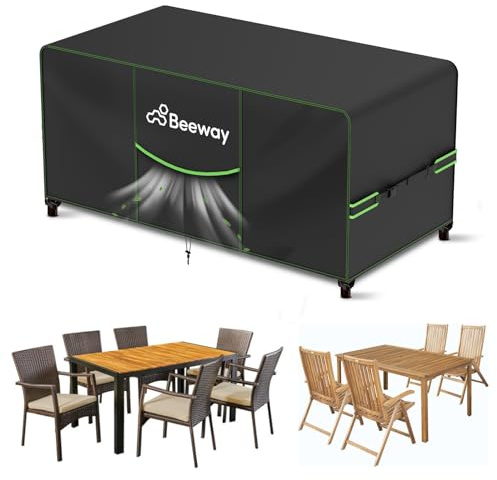 BEEWAY Garden Furniture Cover With Air Vent, Waterproof Patio Rattan Sofa Table Chair Set Cover - 420D Oxford Fabric, Windproof - 150x90x73cm