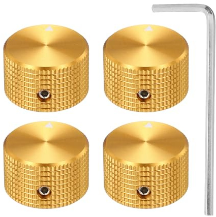QUARKZMAN 4 Stück Aluminium Potentiometer Knöpfe 6mm 25mm 15.5mm Plaid Gold | Lautstärke Tonregler Knöpfe, Universelle, Mit Schraubenschlüssel, Für Gitarre Bass