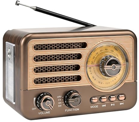 Retroradio med Bluetooth, AM/FM/SW bagageradio med Bluetooth 5.3, liten köksradio stöder USB/TF/AUX-funktion, radiomottagning, teleskopantenn, lämplig för kontor hem sovrum