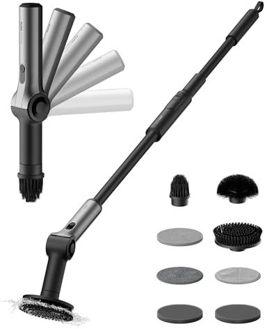 HOTO Brosse Nettoyage Électrique Rotative sans Fil, Angle Réglable, Poignée Extensible, IPX7, 8 Têtes de Brosse Nettoyante Remplaçables pour Salle de Bain, Carrelage et Baignoire