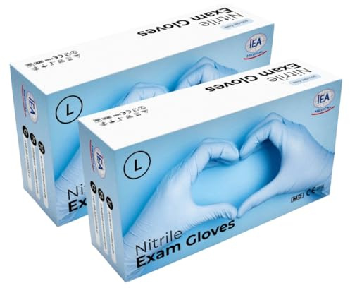 IEA Medical Guantes de nitrilo azul, 200 unidades, guantes desechables L, guantes de nitrilo, guantes desechables sin polvo, guantes de goma sin látex
