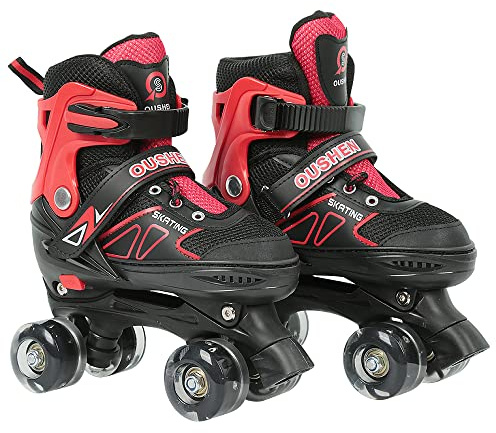 Patins à roulettes Réglables pour Enfants avec Roues Rollers en Ligne Rollers Quad pour Filles, Garçons et débutants (Rouge et Noir, Pas de lumière, M(32-37))
