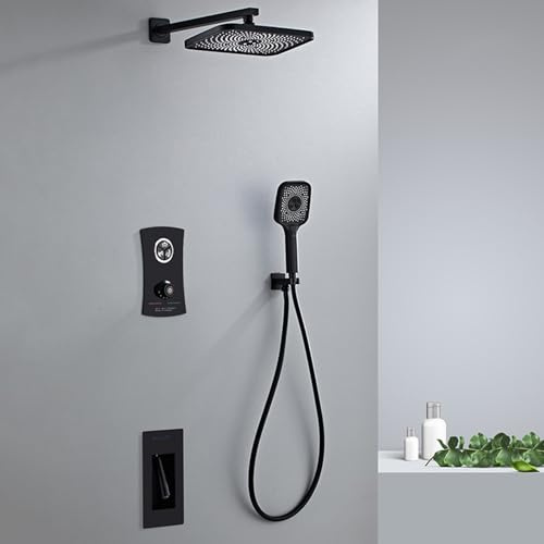 XCHSXYL Mitigeur thermostatique encastré, mitigeur de Douche encastré Blanc, pommeau de Douche rectangulaire, 3 Modes, Noir-C, Trois Fonctions