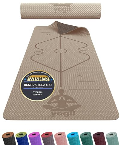 Yogii Yoga Mat - Non-Slip 6mm Thick TPE & Travel-friendly Yoga Mat - Perfect for Home & Gym Exercise Fitness & Pilates - With Laser Alignment Guides for Men & Women