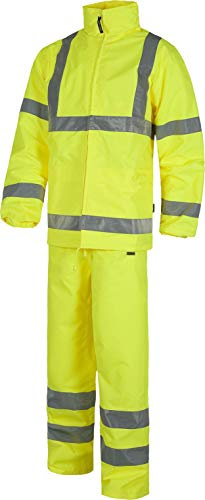 WORKTEAM Traje de Agua Impermeable Alta Visibilidad con Cintas Reflectantes, Capucha Ajustable, Chaqueta y Pantalón, Ropa de Trabajo Resistente Unisex Amarillo M