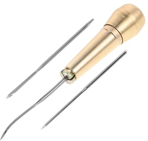 GARVALON Punteruolo da Cucito con Aghi Ganci per Riparazione Scarpe Manico in Rame Resistente Strumento Manuale per Cucire Pelle e Cuoio Te Completo per Artigianato e Riparazioni Precise