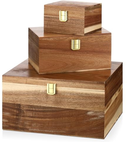 Novabright 3 Pcs Wooden Keepsake Box with Lids Handmade Nesting Decorative Treasure Chest Box Decorative Storage Containers Gift Ideas for Men & Women Jewelry Rings Crafts Storage
