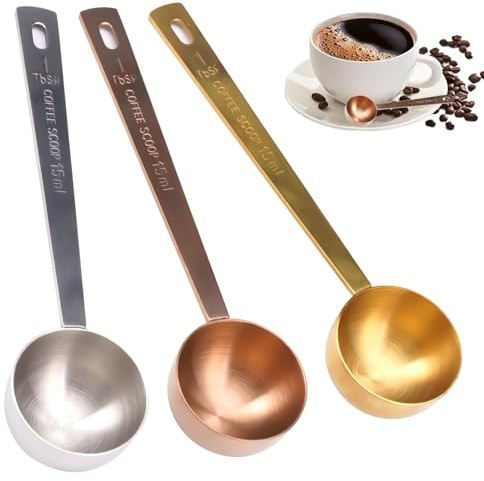 3 Pieces Table Spoon Measuring Scoops, 3.7x14.5cm Stainless Steel Tablespoon Measuring Spoon with Long Handle and Hanging Hole, Coffee Spoons for Tea, Flour, Sauces, Oils(Gold/Silver/Rose Gold)