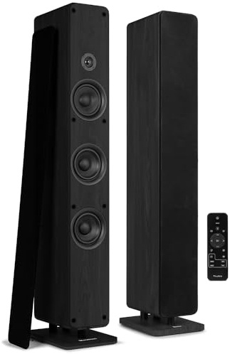 Audizio ARCO Active Bluetooth Floor Standing HiFi Speaker System with Wireless Pairing, Stereo Tower with USB, Optical TV Input, Wired or Wireless Connectivity, Remote Control, Independent Downlight,