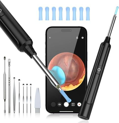 Ear Wax Removal Otoscope, WiFi 1920P Ear Cleaner Camera, 3.5mm Diameter Ear Cleaner, IP67 Waterproof Ear Camera with 6 LEDs for iPhone, iPad and Android Smartphones, Black