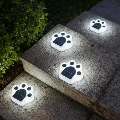 4 Piezas Luces Solares LED Exterior Jardín, LED Luz Solar Exterior, Farolas Solares Exterior para Césped, Camino, Acera, Patio, Piscina, Decoracion Jardin Exterior, Focos Led Exterior Solares