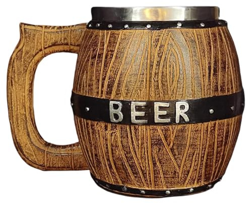Beer Pitcher - Stainless Steel Wooden Pitcher - Vintage Handmade Drinking Cup Large Capacity Rustic Design Home Use Bar Accessory for Men Retro Beer Mug