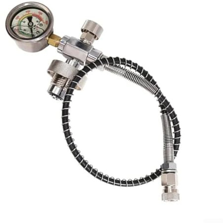 Adattatore per aria subacquea con attacco DIN G5/8, tubo a molla da 61 cm e manometro da 6000 PSI per un gonfiaggio costante