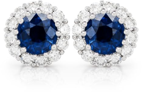 Crystalline Azuria Rund Ohrstecker Ohrringe mit Blauer simulierter Saphir Zirkonia Kristalle 18 kt Vergoldet für Damen und Mädchen