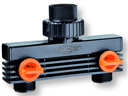 Claber 3/4 threaded 2 way adaptor for connecting 2 timers to 1 tap (2)