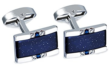 Galaxy Cufflinks set, BagTu 2pcs Starry Sky Rectangular Dark Blue Cufflinks with Gift Box and 1pc Greeting Card