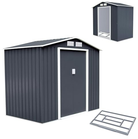 COSTWAY Abri de Jardin 5.3㎡en Acier Galvanisé Anti-UV, 277 x 191 x 192 CM, Cabane de Jardin Exterieur avec Fondation et Porte Coulissante, Rampe, 4 Trous d’Aération