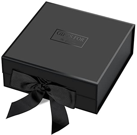 JiaWei Geschenkbox (Stil-1) 33 x 31 x 11,5 cm Groß, Geschenkkarton mit Magnetisch Deckel und Schleife, Grußkarten & Seidenpapier, für Vatertag, Muttertag, Weihnachten, Valentinstag,Jahrestag - Schwarz