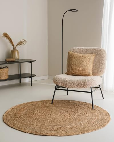 benuta Pure Jute Teppich Jutta - Natur rund 120 cm - Handgewebter Wohnzimmerteppich - Natürliches Boho Design - Für Fußbodenheizung geeignet