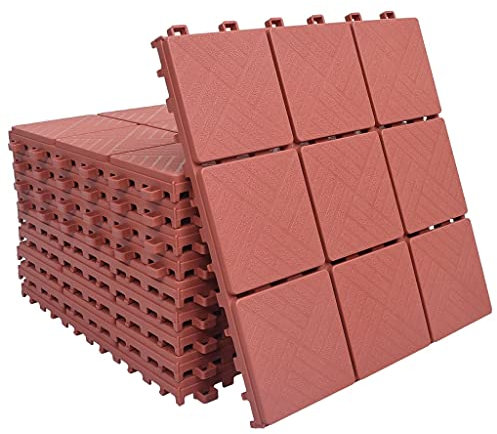 vidaXL 10x Carreaux de Terrasse Dalle de Terrasse Plancher de Terrasse Carreaux de Jardin Tuile de Terrasse Rouge 30,5x30,5 cm Plastique