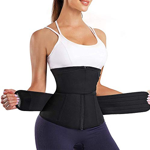 Gotoly Waist Trainer Trimmer for Women Weight Loss Sauna Sweat Workout Corset Tummy Control Cincher Belt Body Shaper (Black, Small)