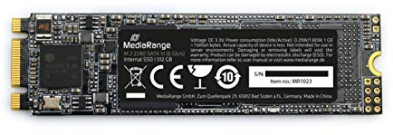MediaRange M.2 2280 SATA SSD 512GB, SATA 6 Gbit/s Schwarz | TLC NAND | TRIM & S.M.A.R.T. | für PC & Notebook