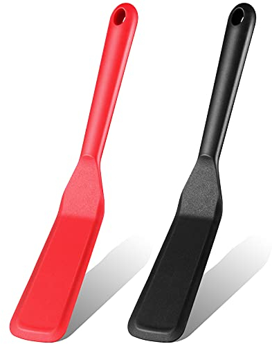 Zopeal 2 Stück Schmaler Silikon Spatel Kreppflipper Langer Spatel Hitzebeständiger Kochspatel Antihaftbeschichteter Pfannkuchenspatel zum Kochen Eiern Burgern Pizza Pfannkuchen Steak Omelett