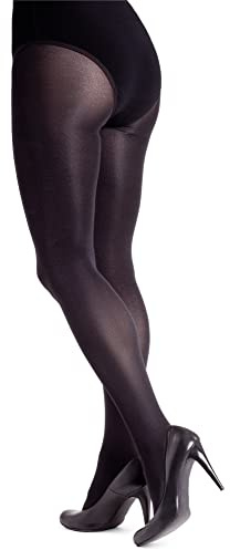 LORES Satin damtights 100 denier tjocka glänsande look vanligt glans ogenomskinliga hela strumpor tryckfria strumpbyxor Lucido, Svart, XL