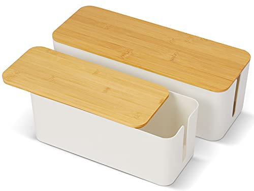 Cable Tidy Box, Large Cables management box, Set of 2 Cables Organised Box with Cable Ties Reusable Straps for Hiding Messy Cables Wire Management 16x 6.2x 5.4 and 12.6x 5.3x 5.1