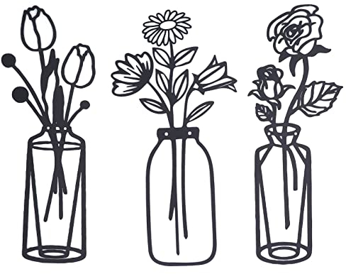 Metallvase Blumen Wandkunst, 3 Stück Metall Blumen Wanddeko Verhindert Rost 15in moderne Wandkunst Frühlingsblumen mit Haken für Schlafzimmer Badezimmer Küche Dekor Einweihungsgeschenk für Liebhaber