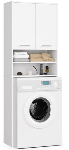 AKORD Waschmaschinenumbauschrank FIN 64 cm | mit 2 Türen | Hängender Waschmaschinenschrank | Umbauschrank | B64 x H180 x T30 cm | Gewicht 29,50 kg | Weiß