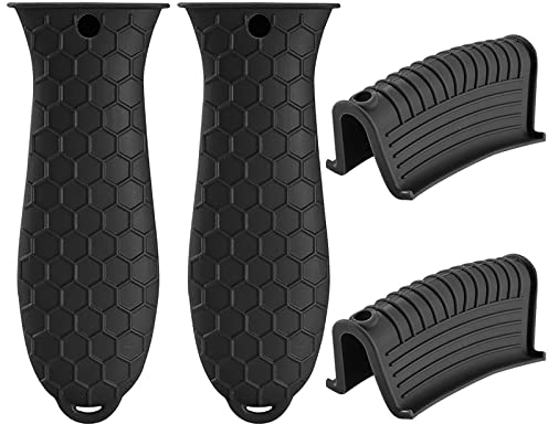 Supporto Manico Caldo in Silicone e Supporto Manico Aiutare in Silicone Tegame in Ghisa Copri Manico Padella Manico per Pentole in Ghisa, Padelle, Padelle, Piastre, Forno 4 Pezzi Nero