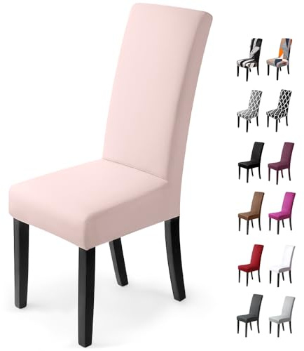 Stuhlhussen 4 Stück, Stretch-Stuhlbezug elastische Moderne Husse Elasthan Stretchhusse Stuhlbezug Stuhlüberzug bi-Elastic Spannbezug,sehr pflegeleicht und langlebig Universal(4 Stück, Nude-Rosa)