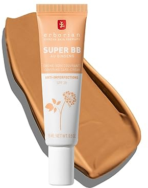 Erborian - Super BB Crema al Ginseng - Trattamento Viso Colorato ad Alta Coprenza Anti-Imperfezioni - Correttore e Perfezionatore dell’Incarnato - Protezione Solare SPF 20 - Dorato - 15ml