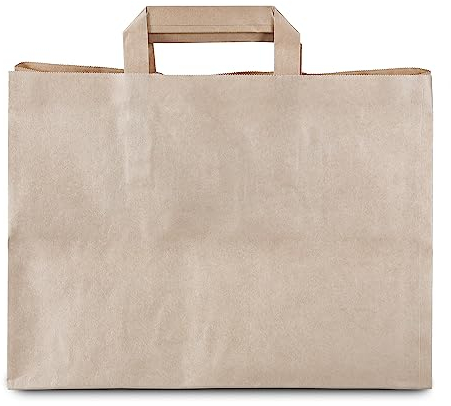 Commerline Papiertüten 250 Stück, Braun, 32+22x25 cm | Kraftpapier Tüten Klein Mit Henkel | Tragetasche Groß Papiertragetaschen Papiertüte Papiertaschen