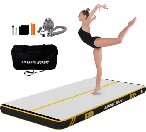 AirTrack Nordic Carbon - Air Track Matte 3m/4m/5m/6m/8m mit Luftpumpe, Aufblasbare Gymnastikmatte Zuhause, besten für Gymnastik & Cheerleading, 1.5m breit & 15cm dick Air Tracking Matte, Turnmatte