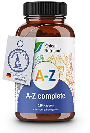 A-Z Complete - Multivitamin Kapseln Hochdosiert - Mineralien - 120 Kapseln - Zink Vitamin B Komplex Magnesium - Vegan Ohne Zusätze - in Deutschland hergestellt - Rhein Nutrition
