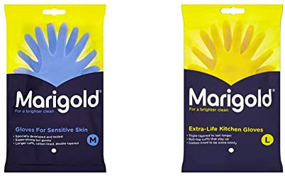 Marigold Sensitive Skin Kitchen Gloves, Medium & Large, Unisex, Extra Life, Yellow